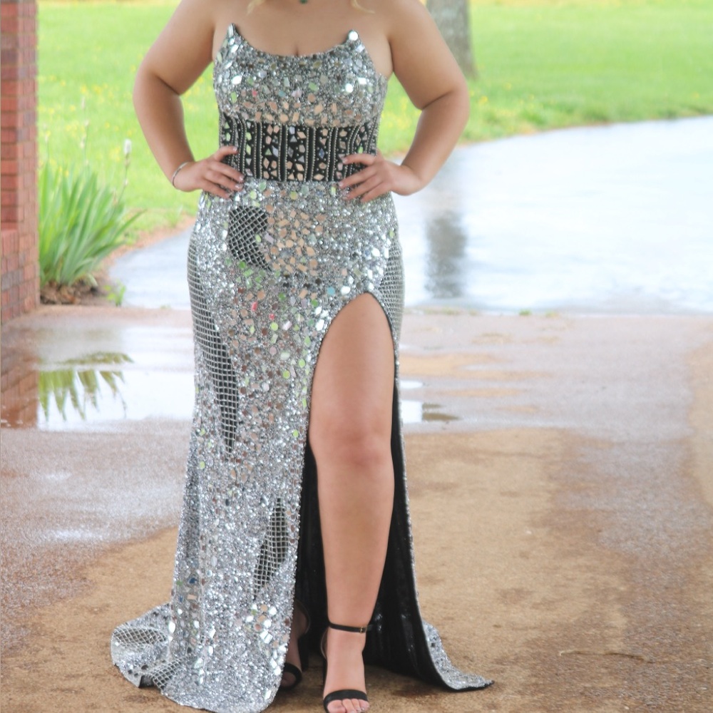 Jovani Silver Sequin Prom Dress